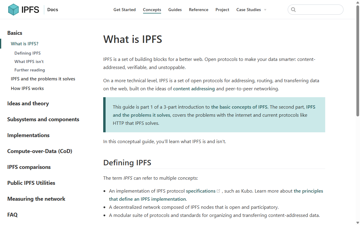 IPFS 官方文档页截图